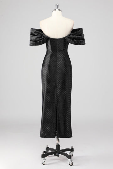 Svart Slire Off The Shoulder Formell Kjole med Perler